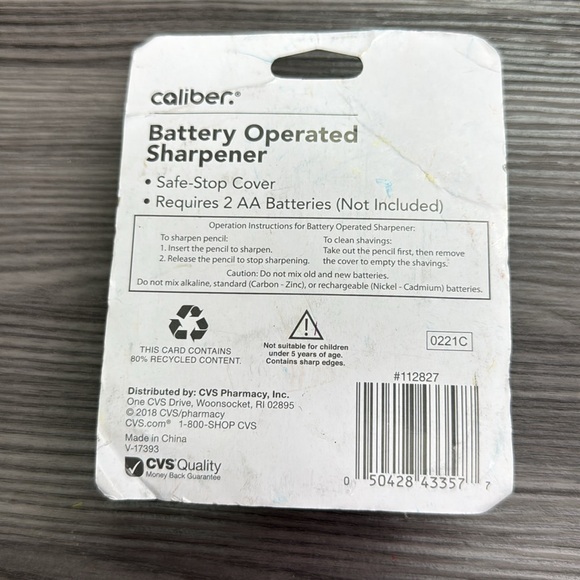 Caliber Battery Operated Pencil Sharpener requires two AA batteries not included - Picture 2 of 2
